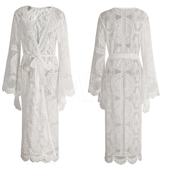 Bohemian Kimono White Lace Duster - Picture 6 of 8